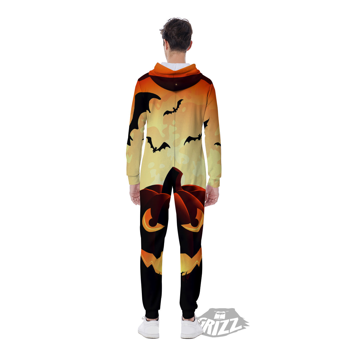 Smiley Faces Halloween Pumpkin Print Men's Jumpsuit-grizzshop