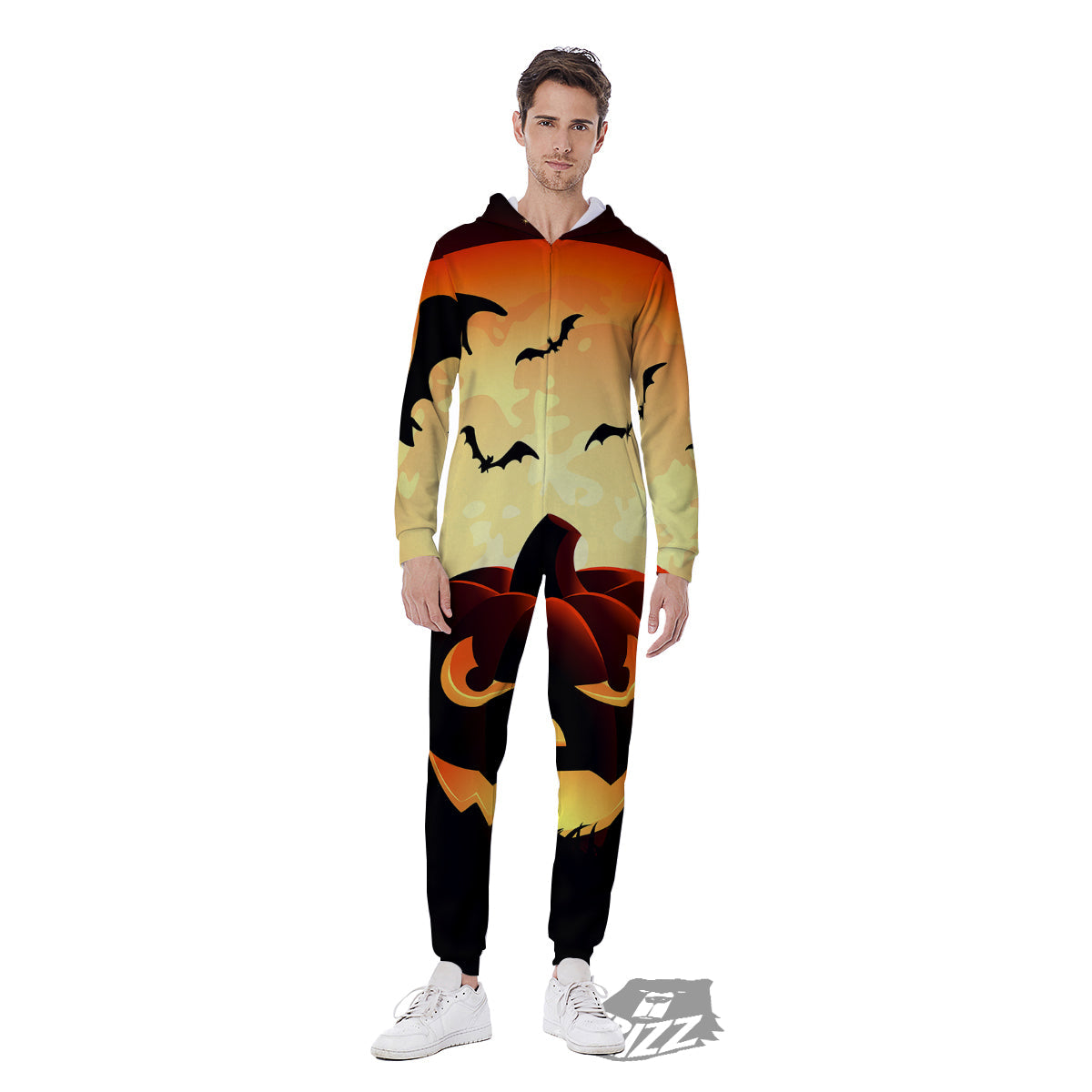 Smiley Faces Halloween Pumpkin Print Men's Jumpsuit-grizzshop