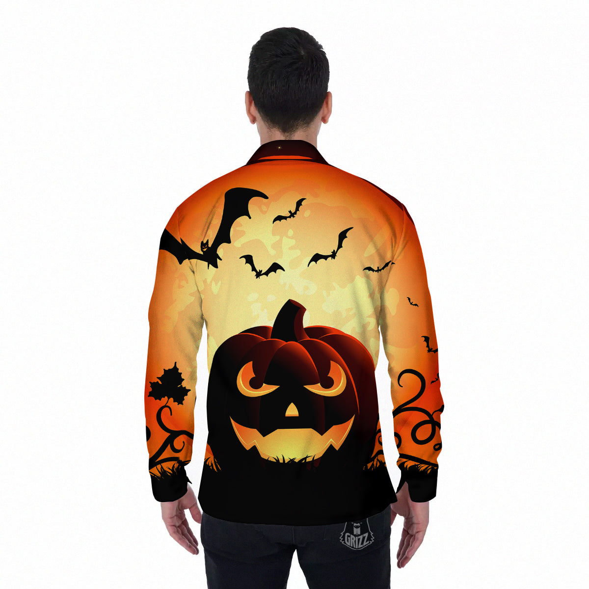 Smiley Faces Halloween Pumpkin Print Men's Long Sleeve Shirts-grizzshop