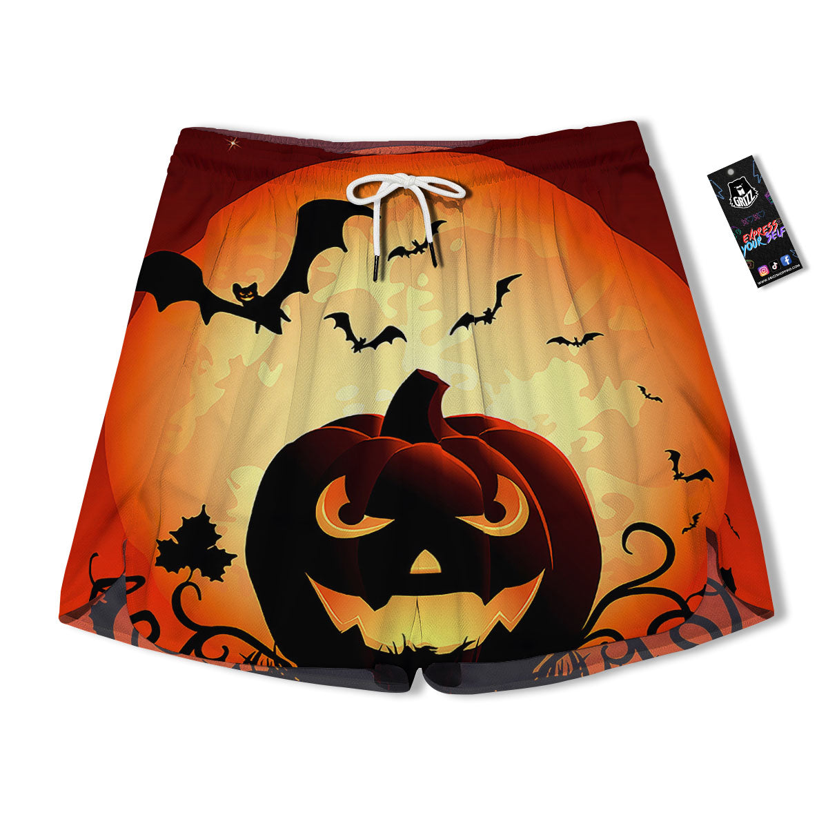 Smiley Faces Halloween Pumpkin Print Men's Running Shorts-grizzshop