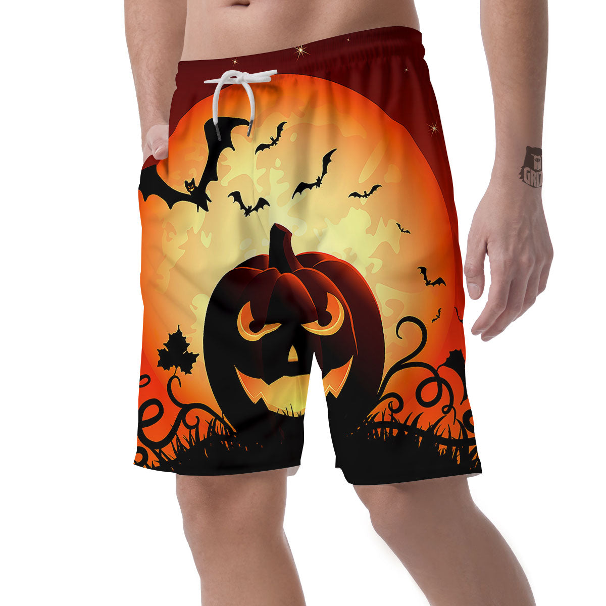 Smiley Faces Halloween Pumpkin Print Men's Shorts-grizzshop