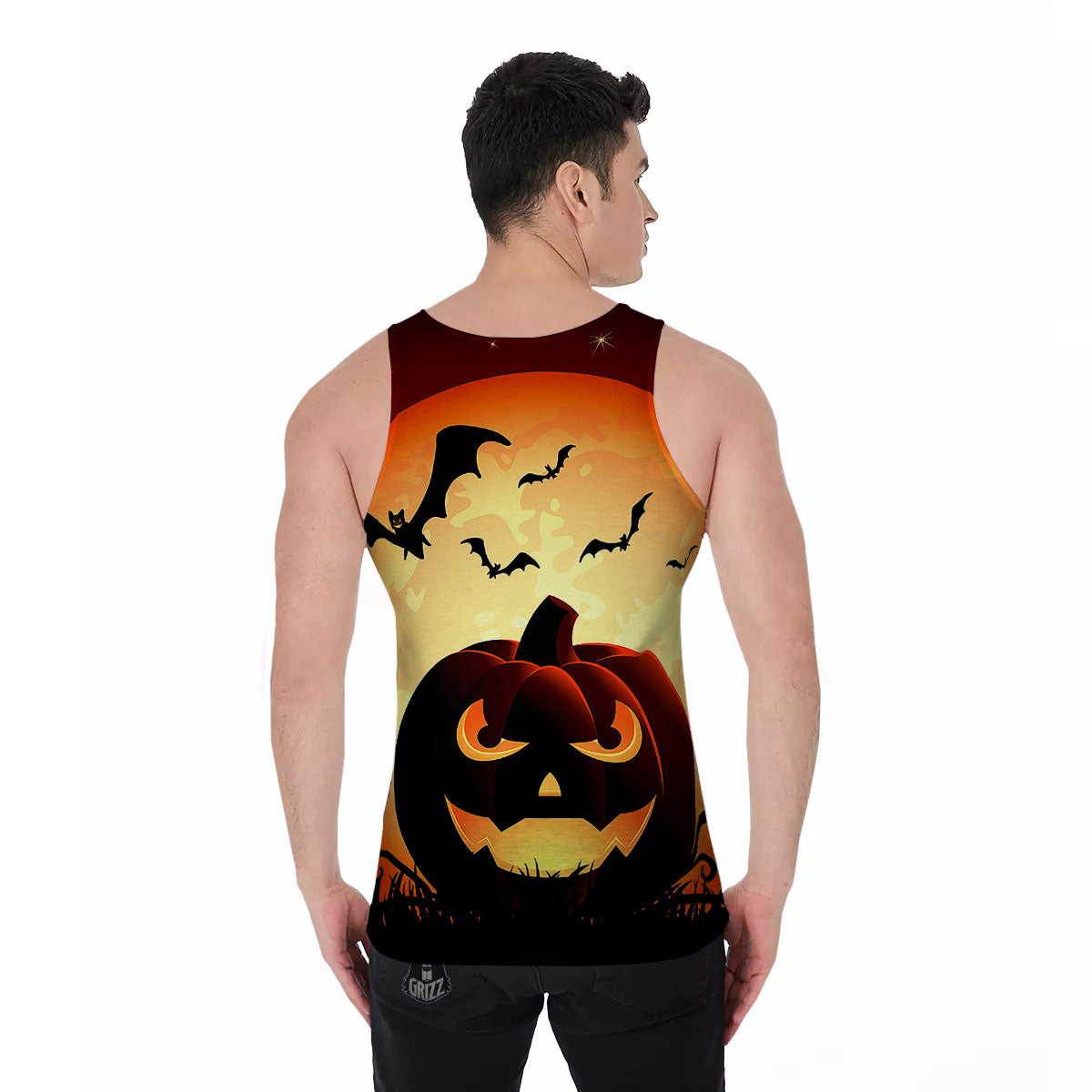 Smiley Faces Halloween Pumpkin Print Men's Tank Top-grizzshop