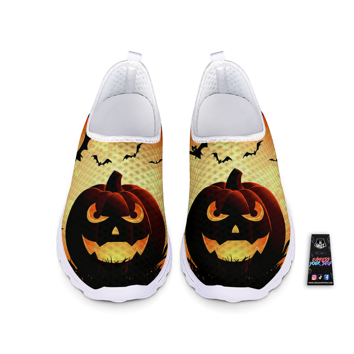 Smiley Faces Halloween Pumpkin Print Nurse Shoes-grizzshop