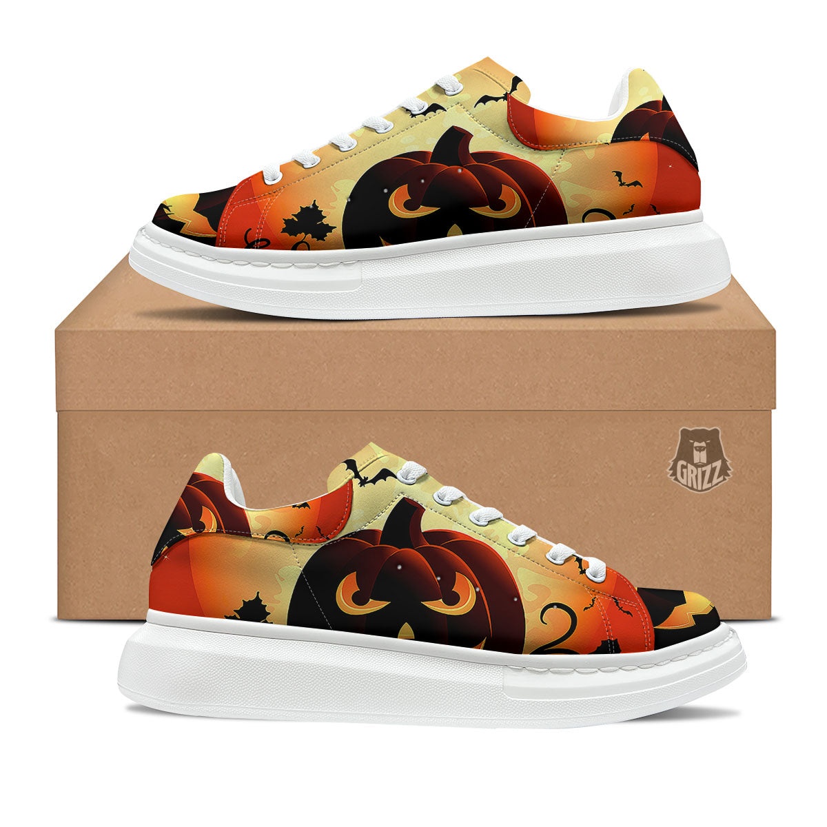 Smiley Faces Halloween Pumpkin Print Platform Shoes-grizzshop