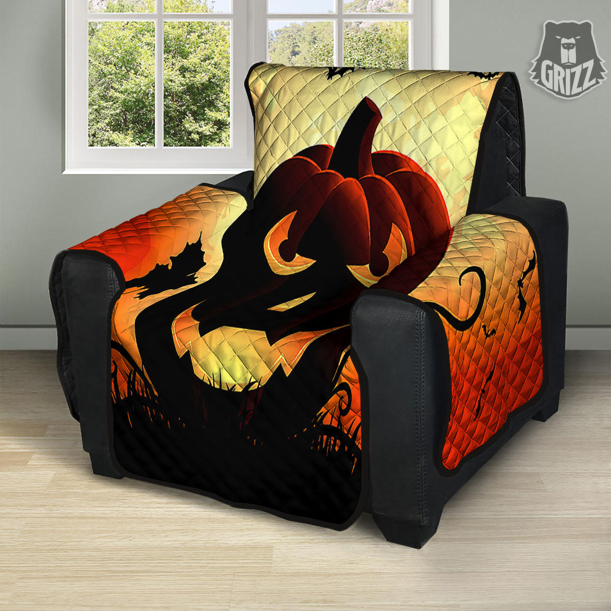 Smiley Faces Halloween Pumpkin Print Recliner Protector-grizzshop