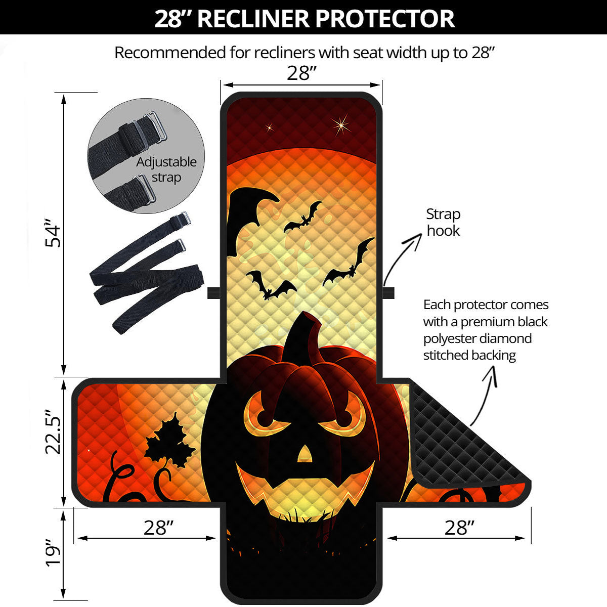 Smiley Faces Halloween Pumpkin Print Recliner Protector-grizzshop