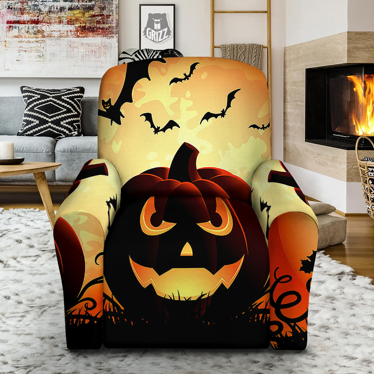 Smiley Faces Halloween Pumpkin Print Recliner Slipcover-grizzshop