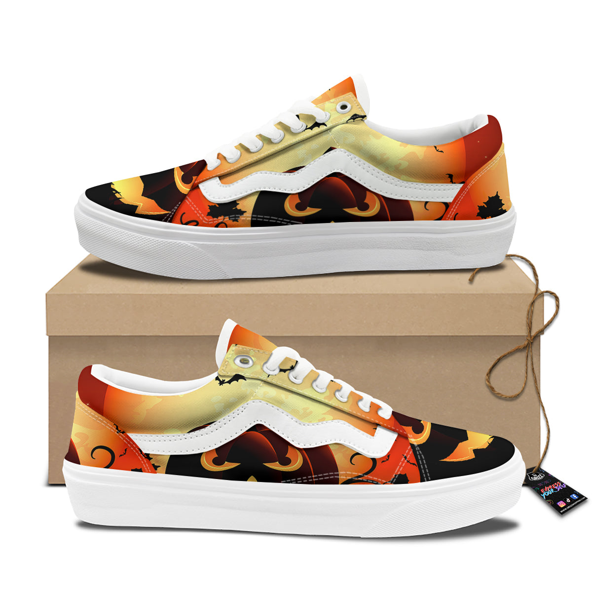 Smiley Faces Halloween Pumpkin Print Skate Shoes-grizzshop