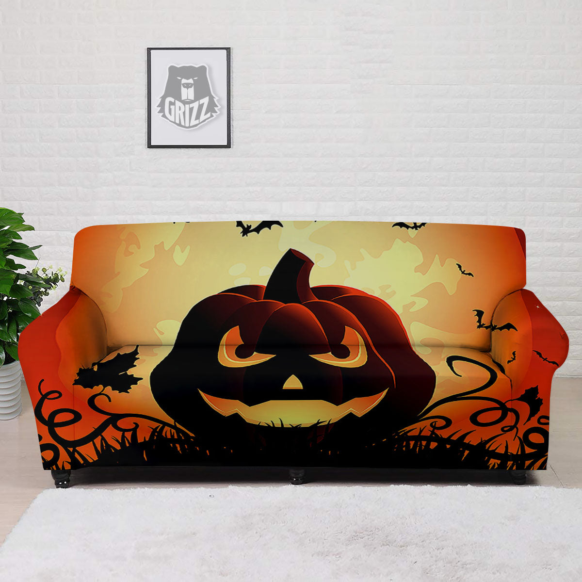 Smiley Faces Halloween Pumpkin Print Sofa Cover-grizzshop