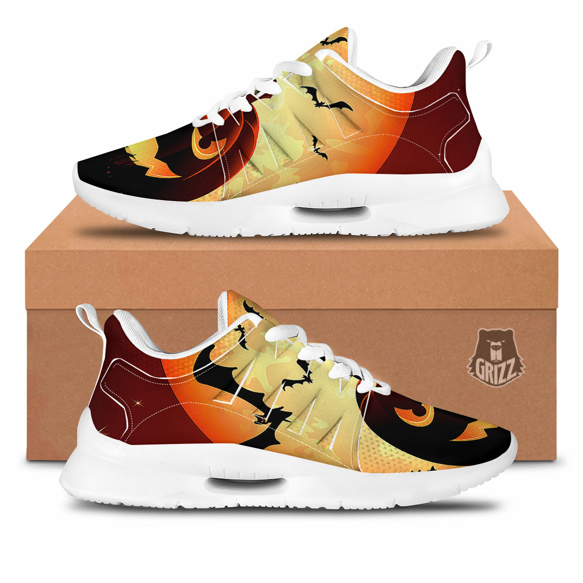 Smiley Faces Halloween Pumpkin Print Tennis Shoes-grizzshop