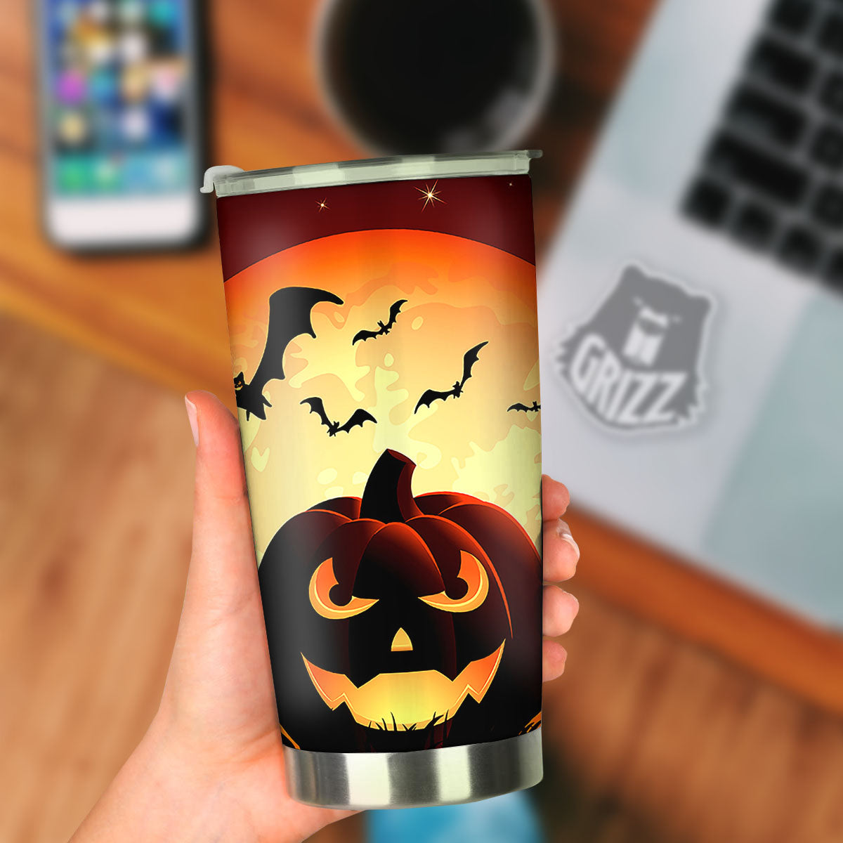 Smiley Faces Halloween Pumpkin Print Tumbler-grizzshop