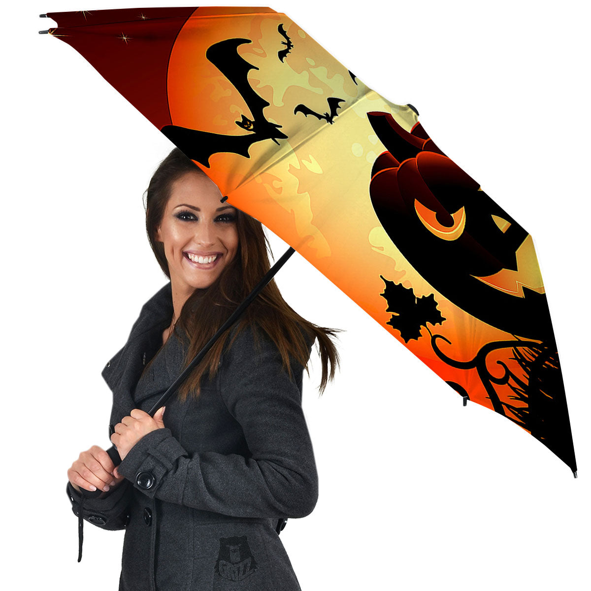 Smiley Faces Halloween Pumpkin Print Umbrella-grizzshop