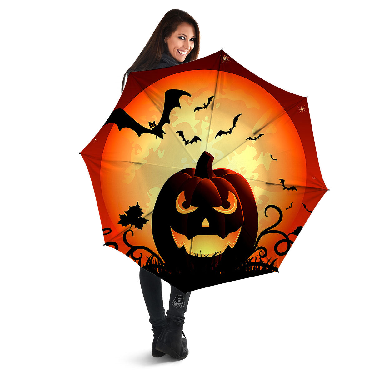 Smiley Faces Halloween Pumpkin Print Umbrella-grizzshop