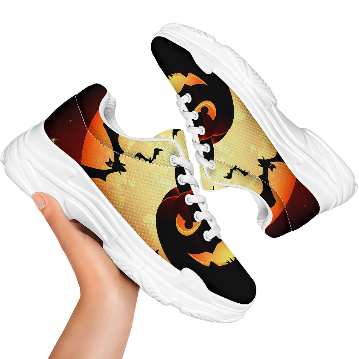 Smiley Faces Halloween Pumpkin Print White Chunky Shoes-grizzshop