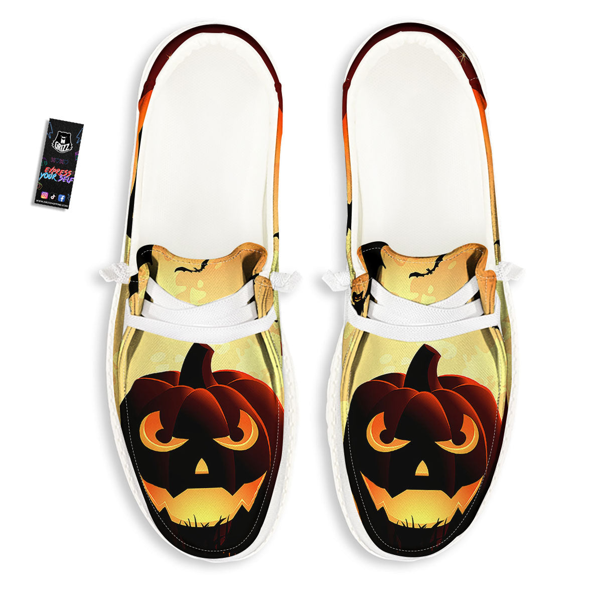 Smiley Faces Halloween Pumpkin Print White Loafers-grizzshop