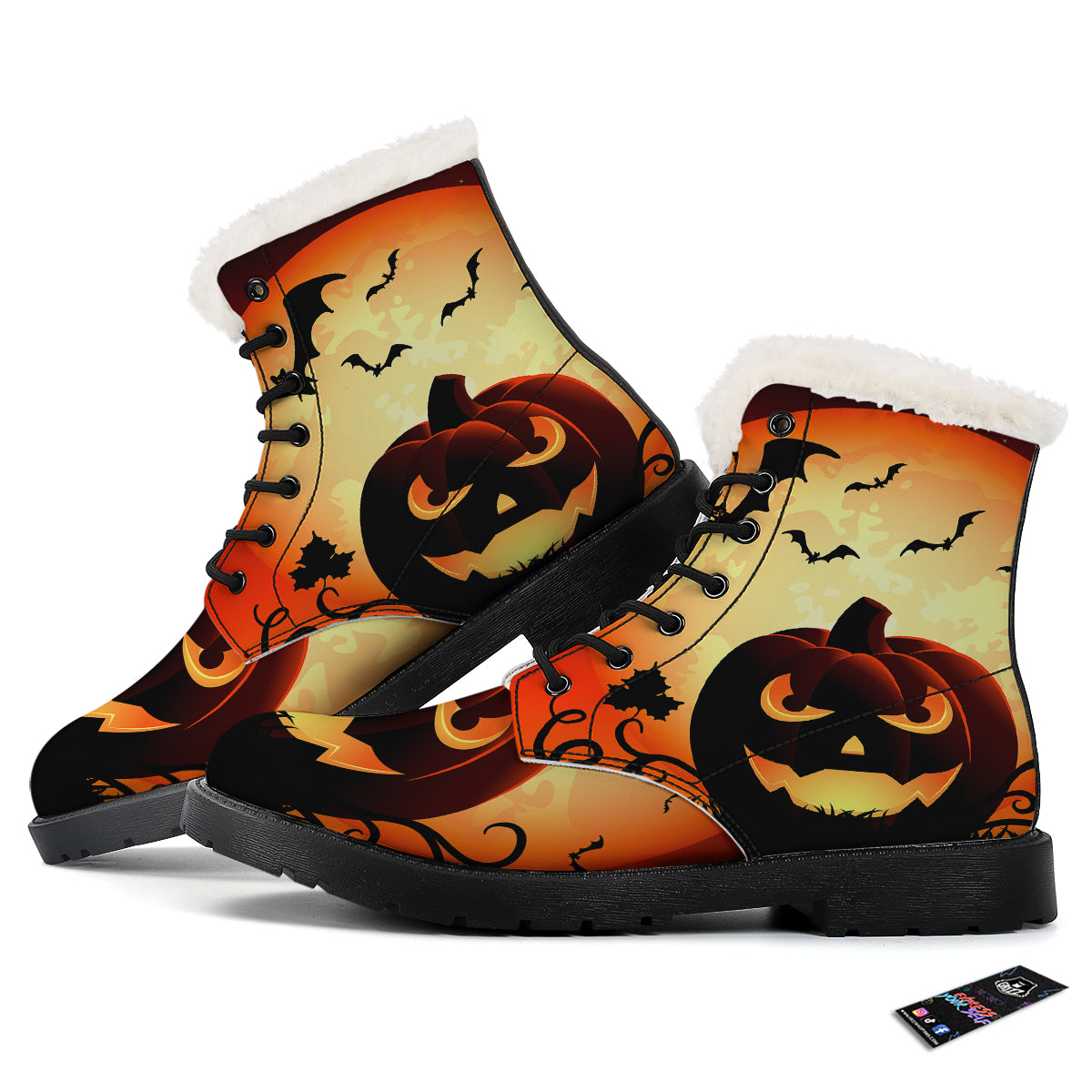 Smiley Faces Halloween Pumpkin Print Winter Boots-grizzshop