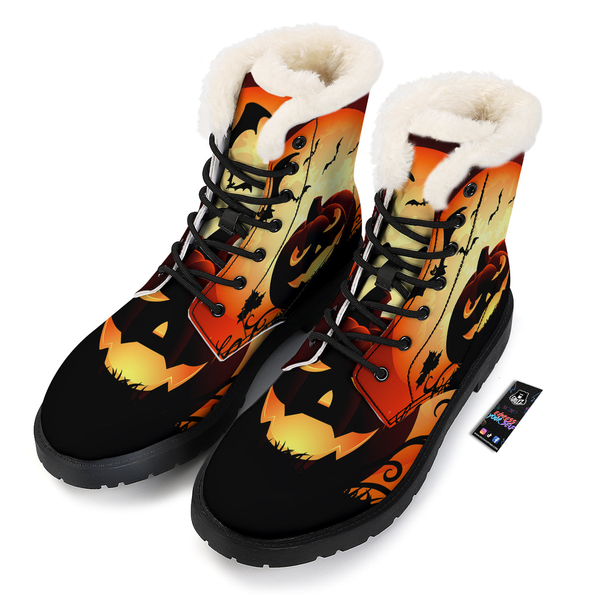 Smiley Faces Halloween Pumpkin Print Winter Boots-grizzshop