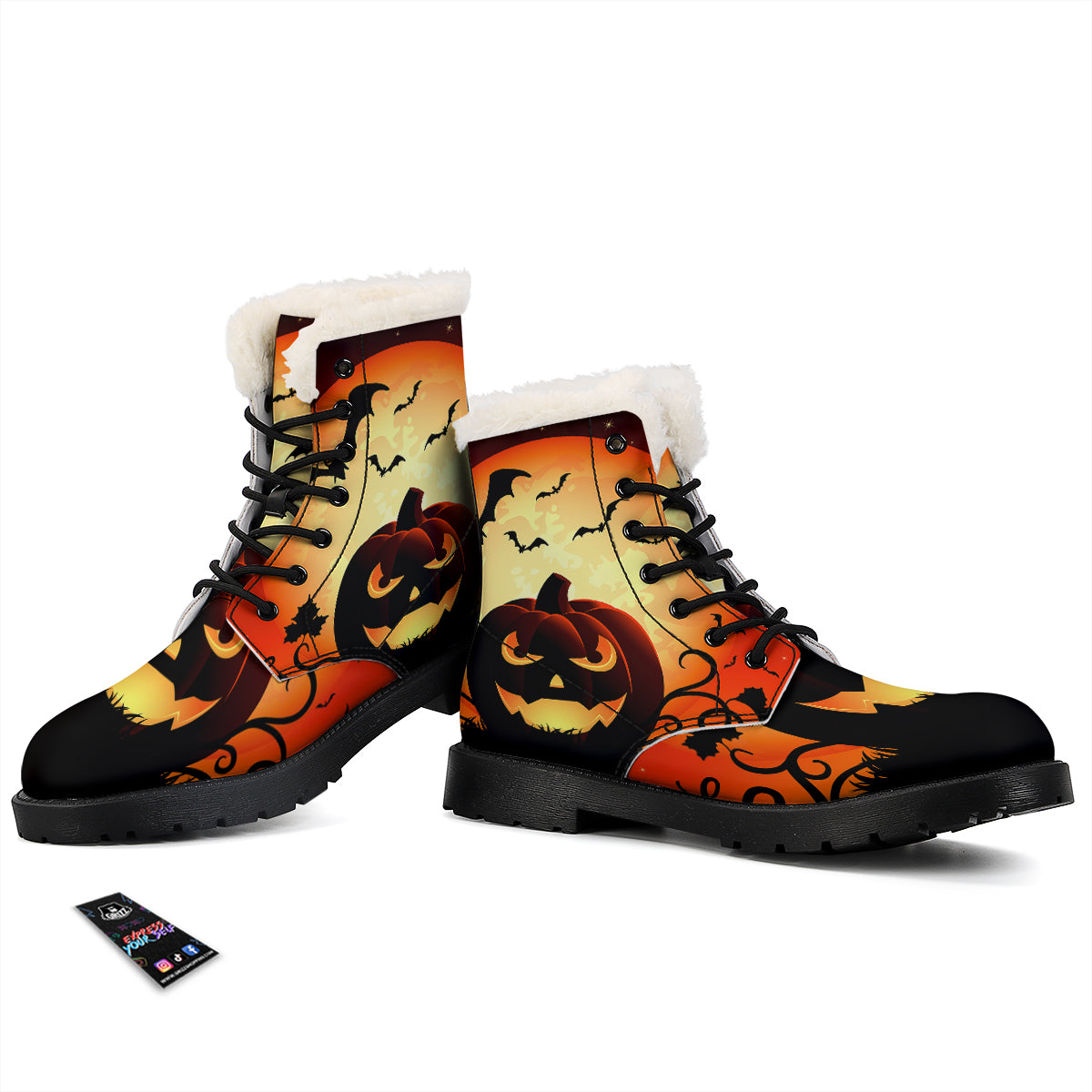 Smiley Faces Halloween Pumpkin Print Winter Boots-grizzshop