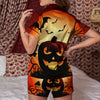 Smiley Faces Halloween Pumpkin Print Women Silk Pajamas-grizzshop