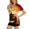 Smiley Faces Halloween Pumpkin Print Women Silk Pajamas-grizzshop