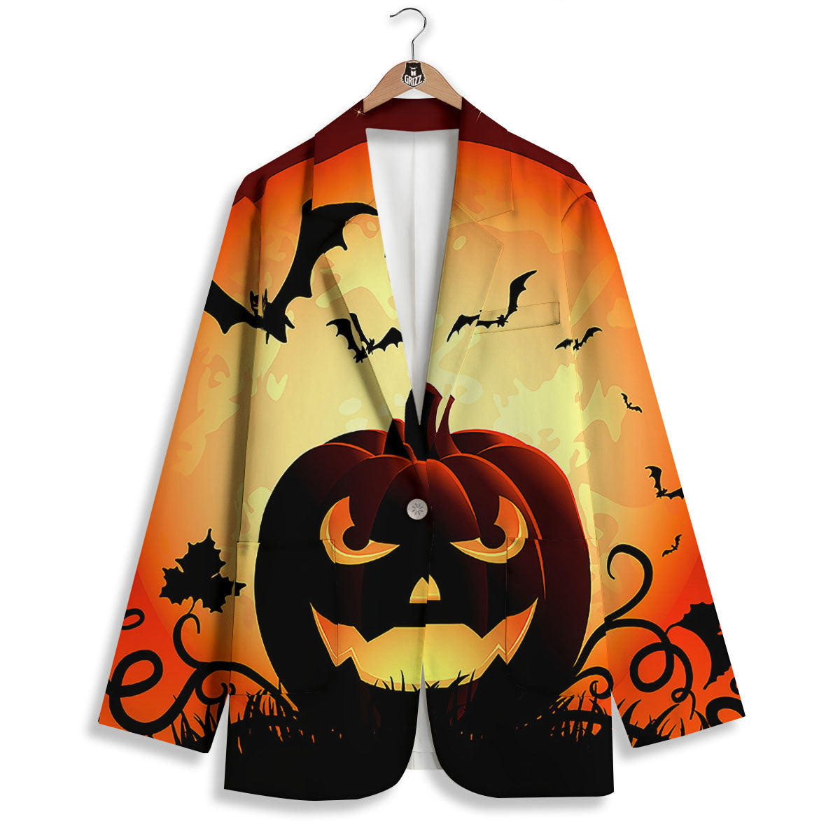 Smiley Faces Halloween Pumpkin Print Women's Blazer-grizzshop