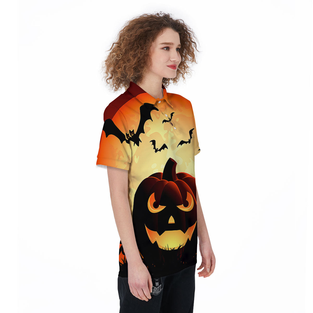 Smiley Faces Halloween Pumpkin Print Women's Golf Shirts-grizzshop