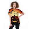 Smiley Faces Halloween Pumpkin Print Women's Golf Shirts-grizzshop