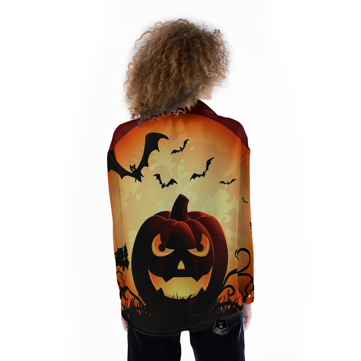 Smiley Faces Halloween Pumpkin Print Women's Long Sleeve Shirts-grizzshop