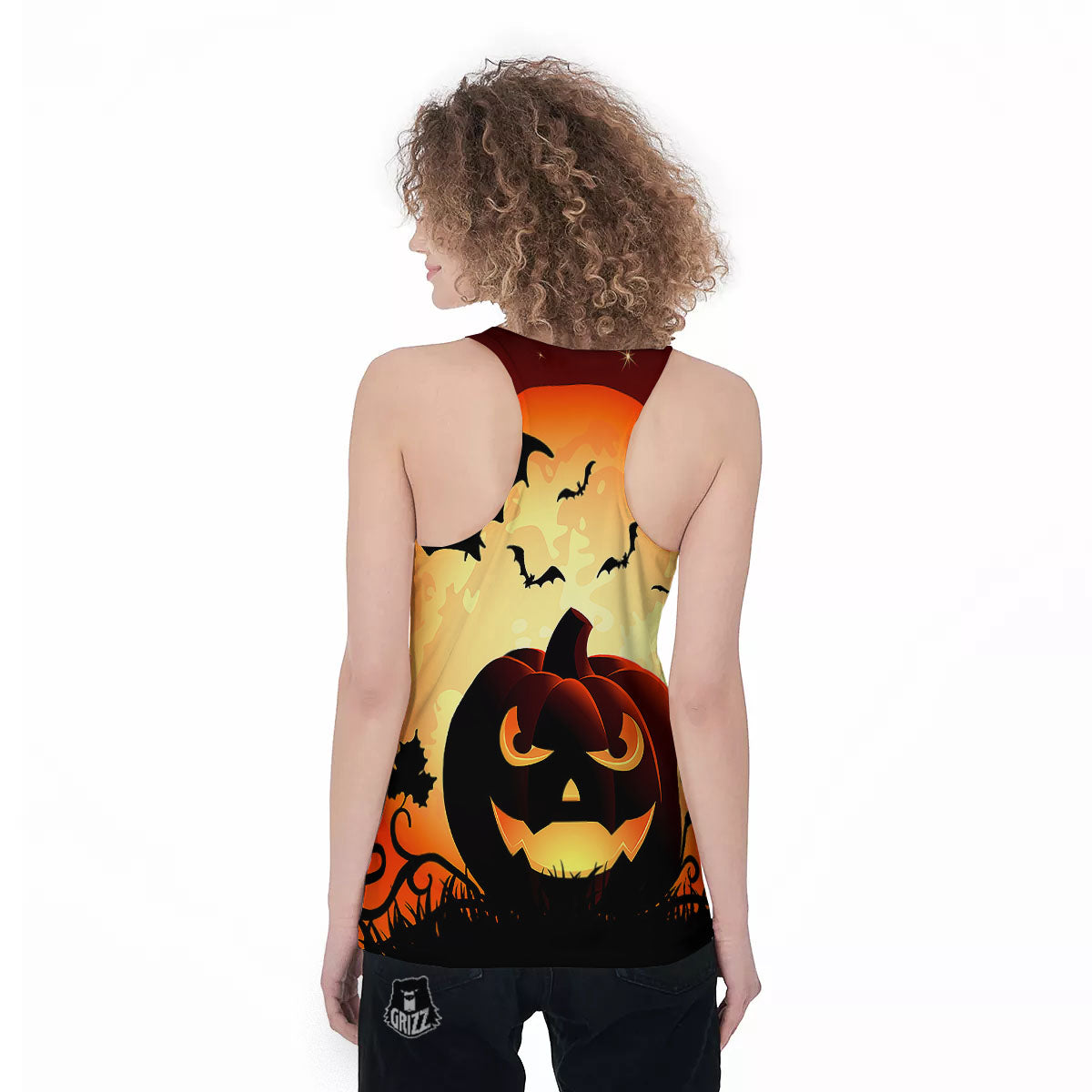 Smiley Faces Halloween Pumpkin Print Women's Racerback Tank Top-grizzshop