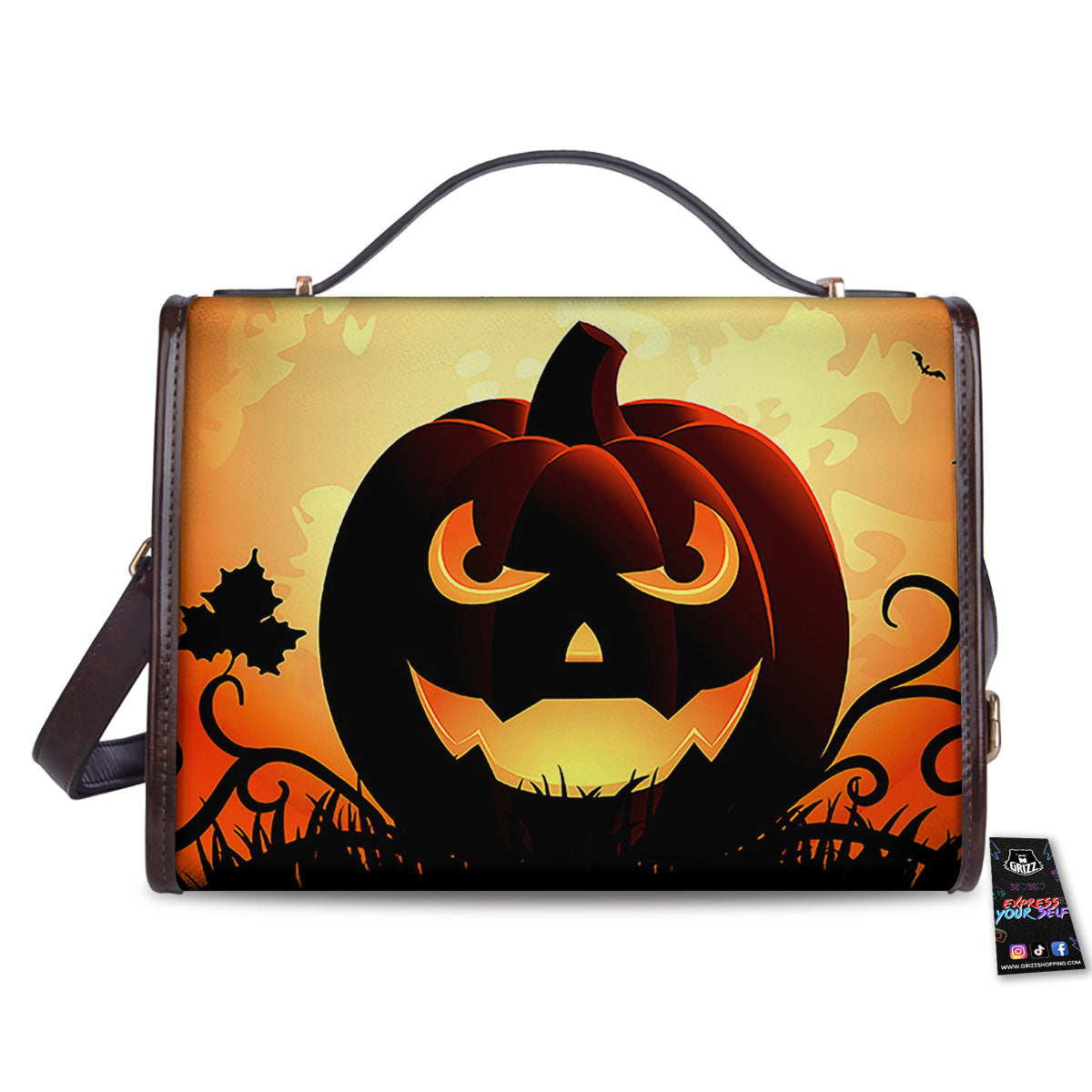 Smiley Faces Halloween Pumpkin Print Women's Satchel Bag-grizzshop