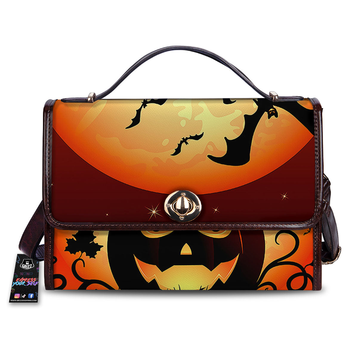 Smiley Faces Halloween Pumpkin Print Women's Satchel Bag-grizzshop