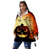 Smiley Faces Halloween Pumpkin Print Women's Sherpa Jacket-grizzshop