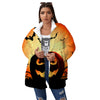 Smiley Faces Halloween Pumpkin Print Women's Sherpa Jacket-grizzshop