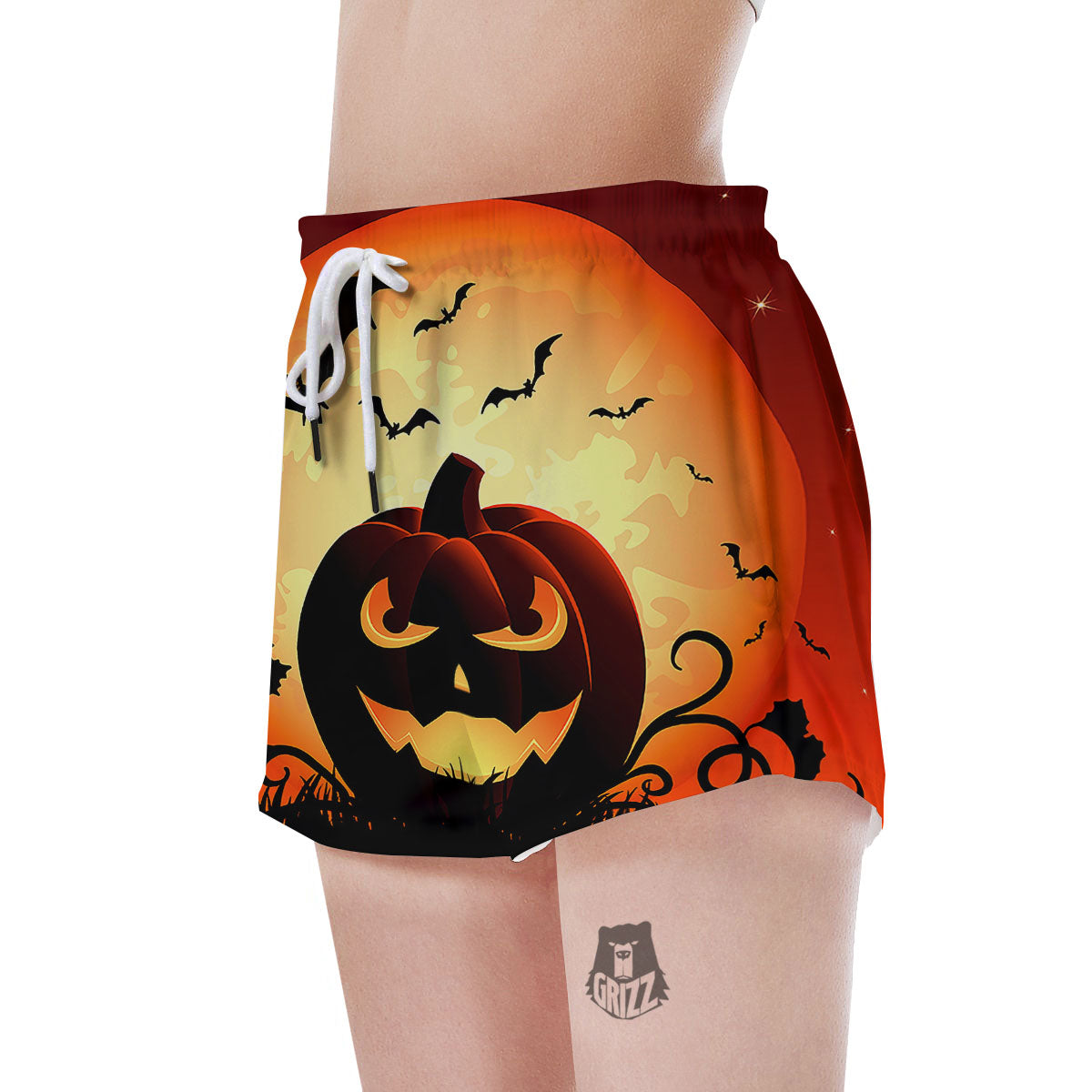 Smiley Faces Halloween Pumpkin Print Women's Shorts-grizzshop