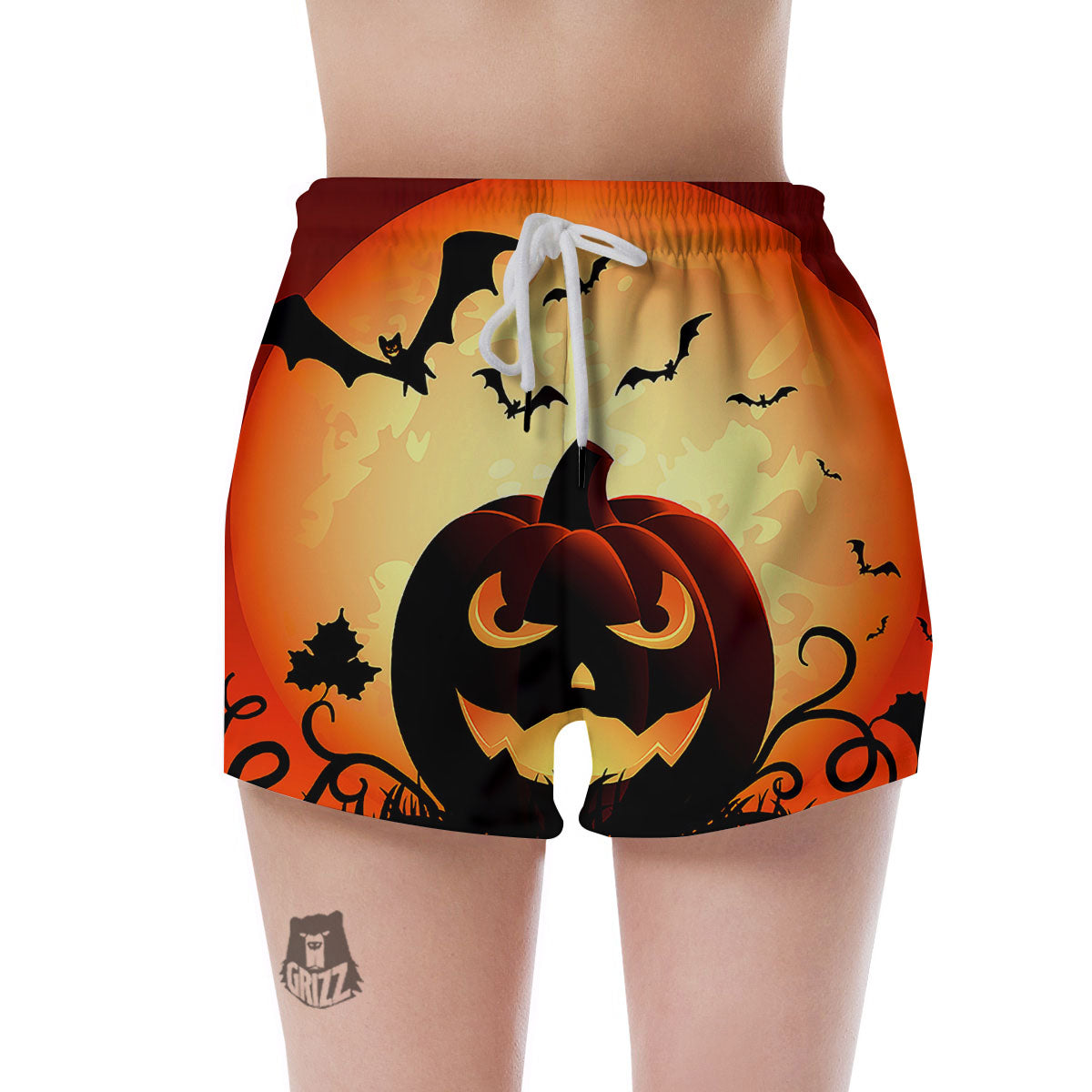 Smiley Faces Halloween Pumpkin Print Women's Shorts-grizzshop