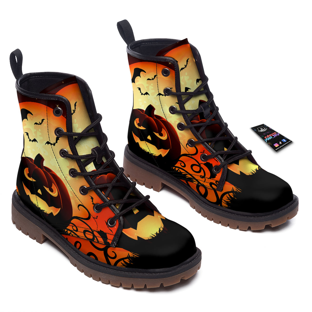 Smiley Faces Halloween Pumpkin Print Work Boots-grizzshop