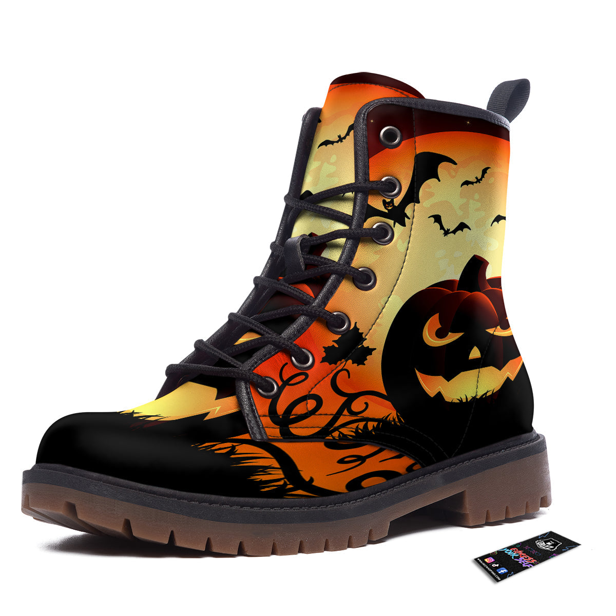 Smiley Faces Halloween Pumpkin Print Work Boots-grizzshop