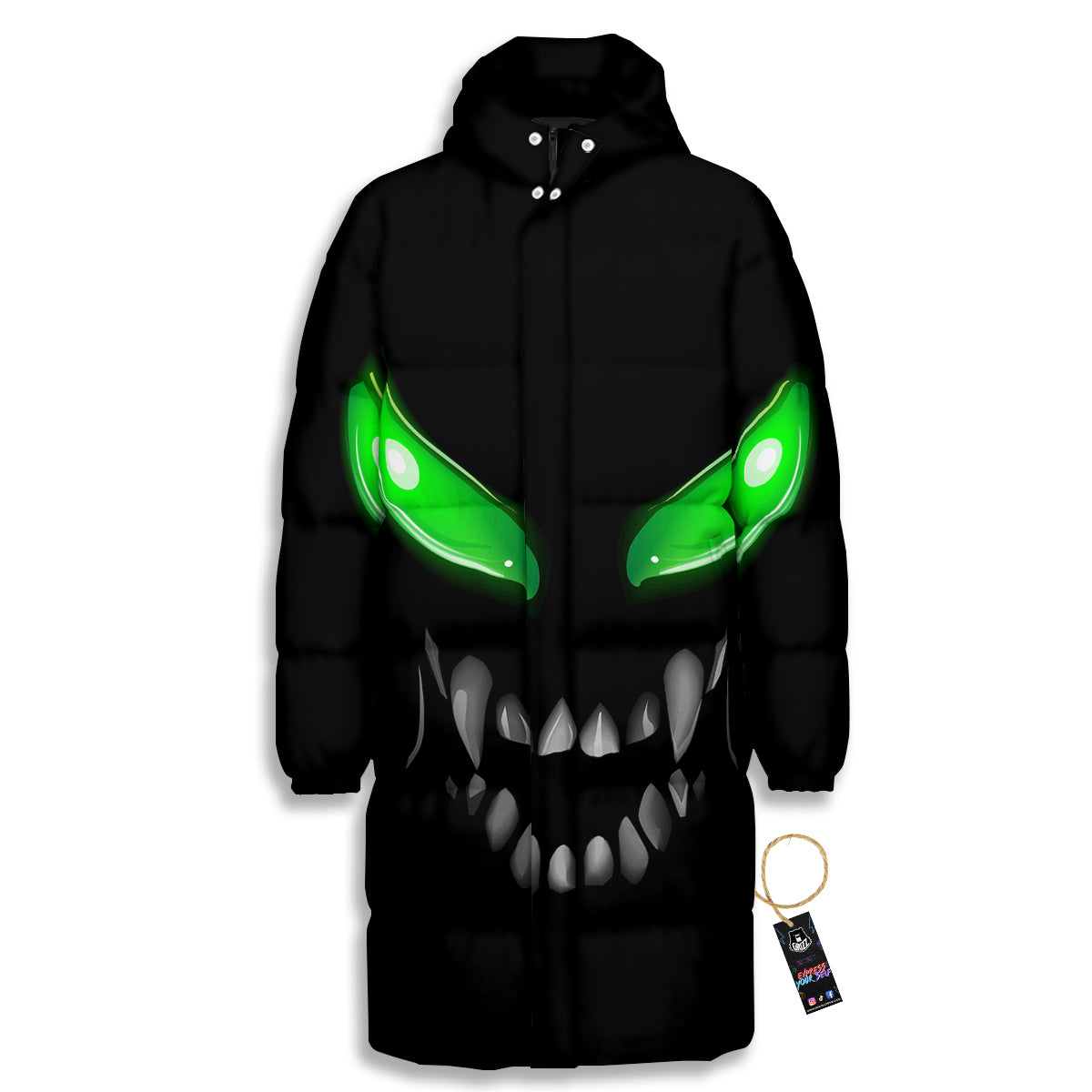Smiley Face Monster Black Print Long Down Jacket