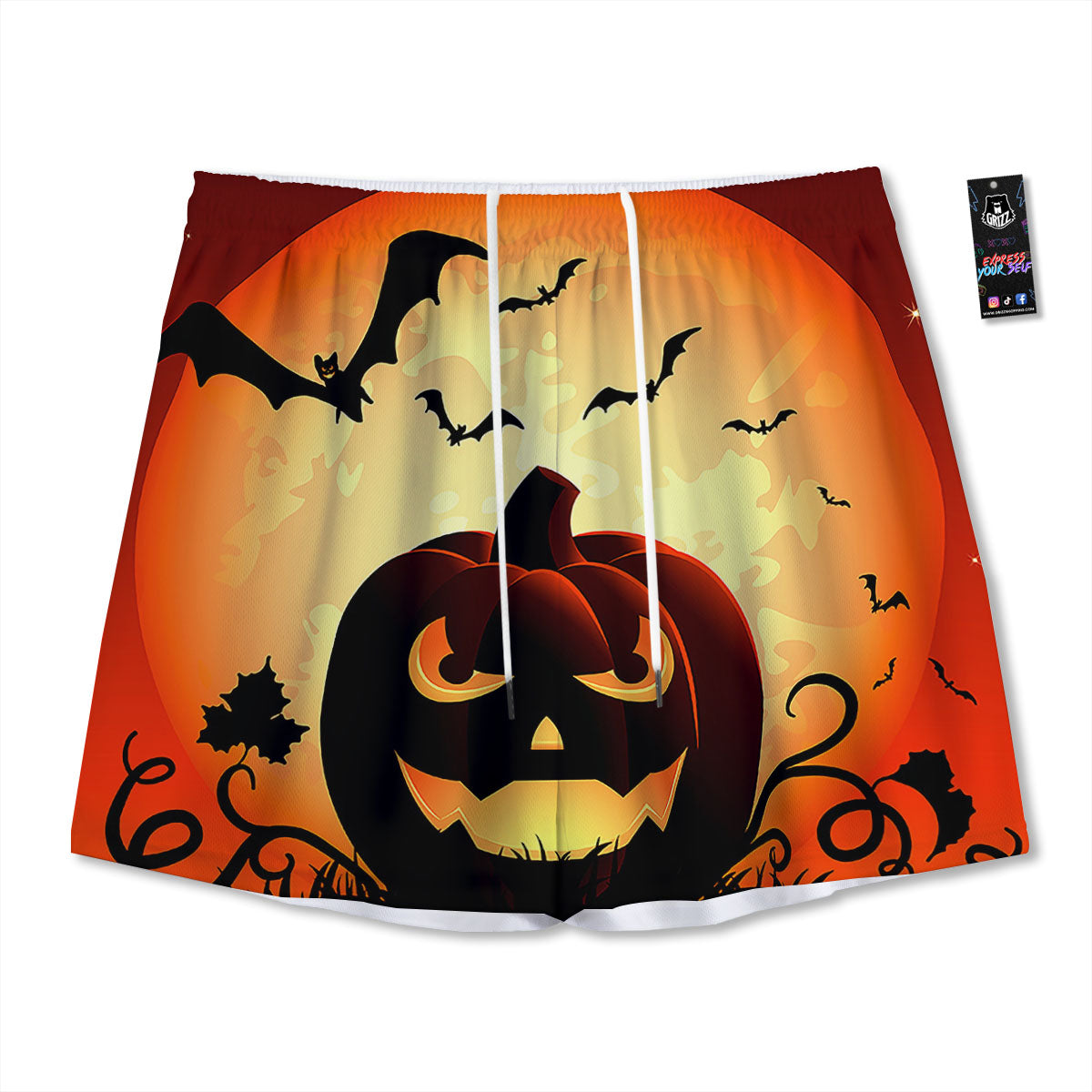 Smiley Faces Halloween Pumpkin Print Mesh Shorts