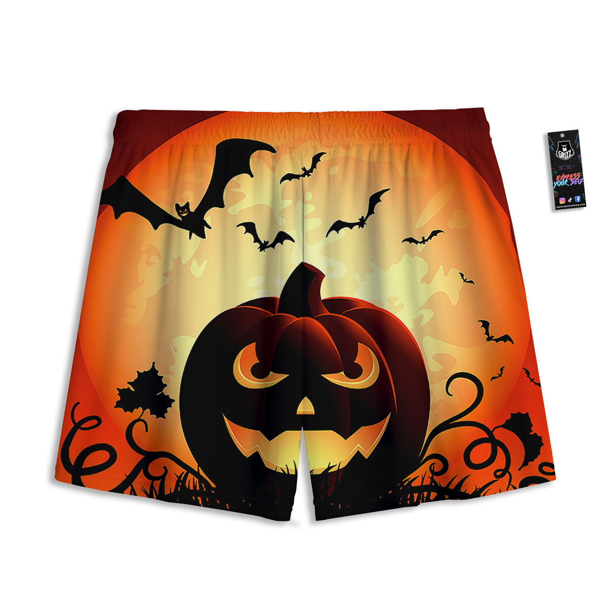 Smiley Faces Halloween Pumpkin Print Mesh Shorts