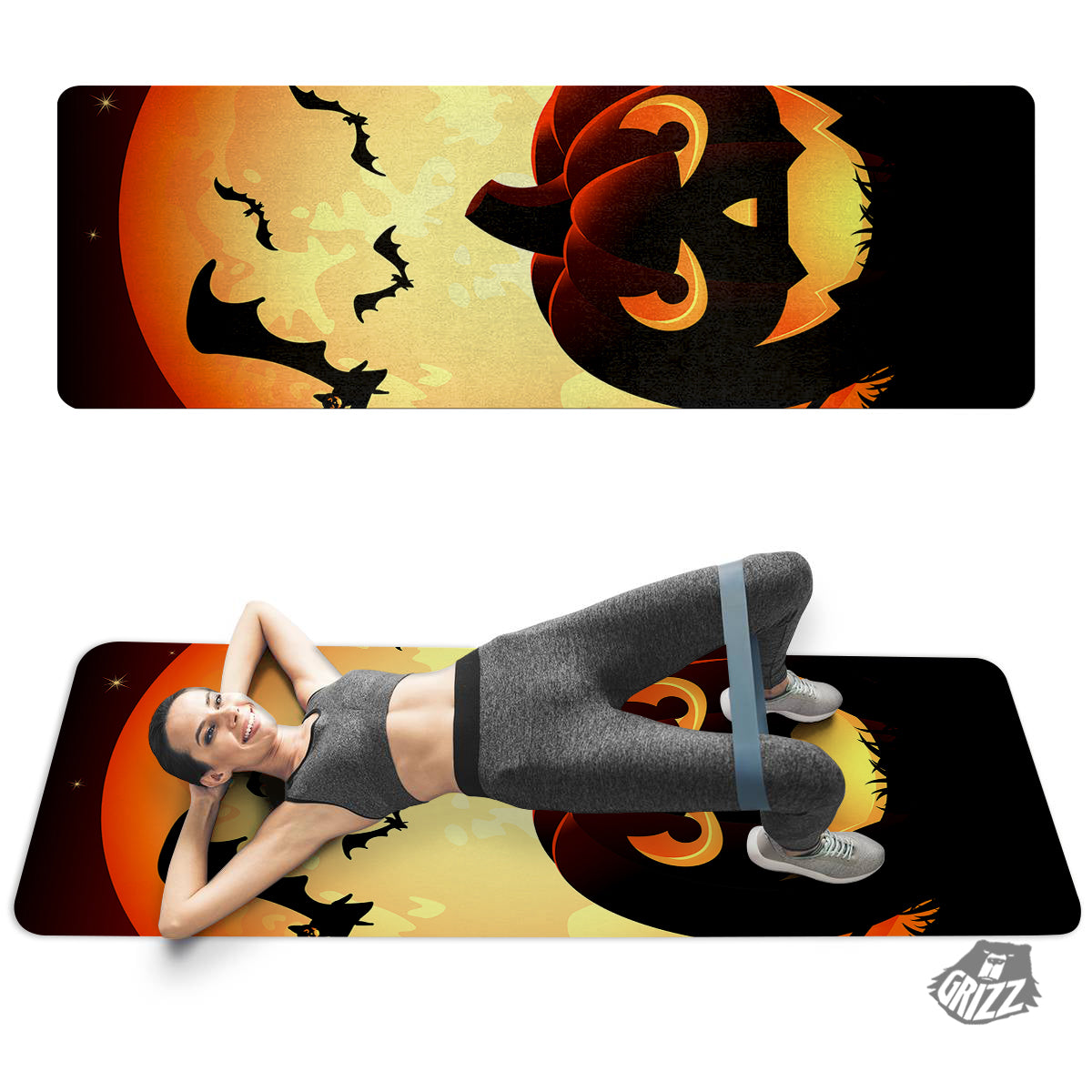 Smiley Faces Halloween Pumpkin Print Thin Yoga Mat