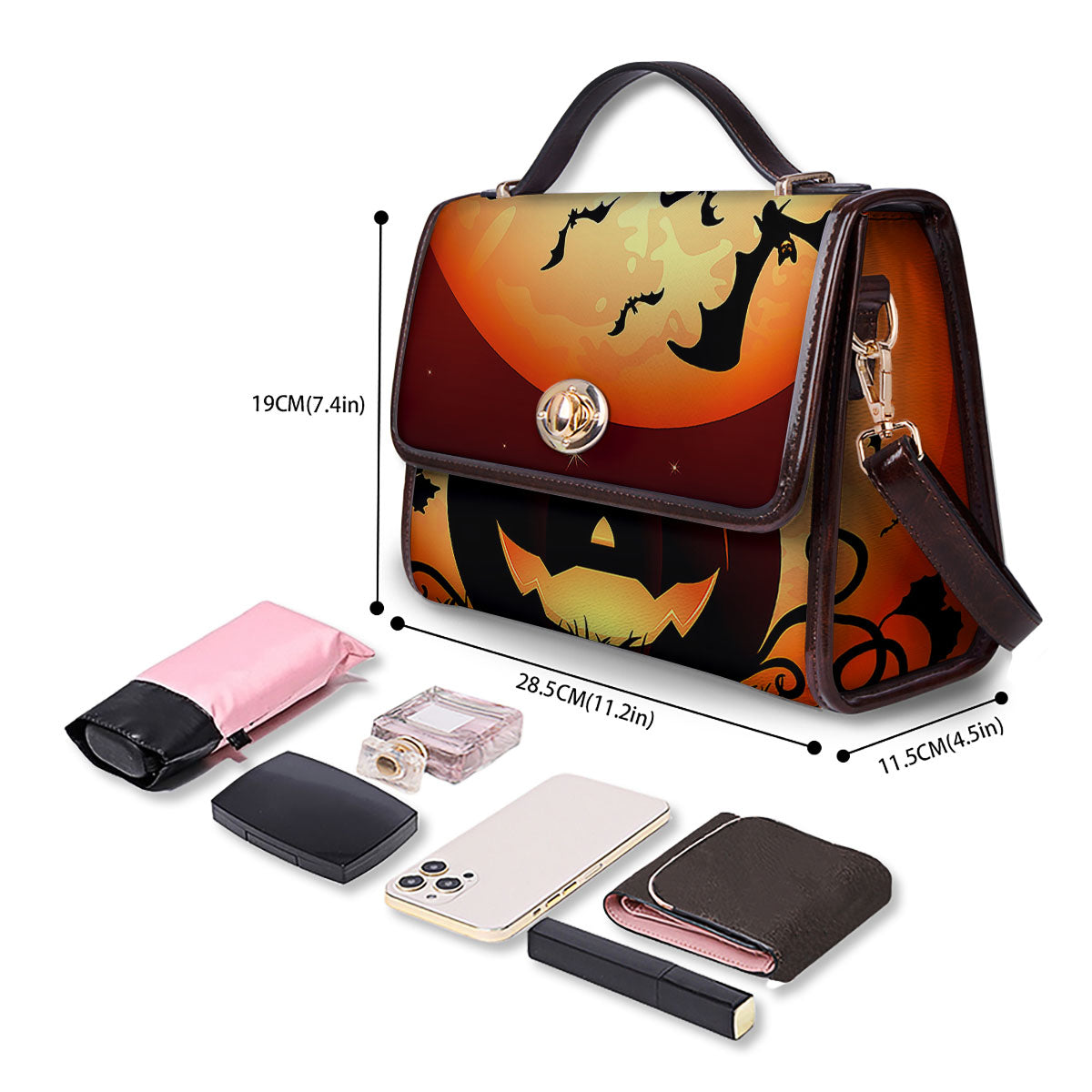 Smiley Faces Halloween Pumpkin Print Women's Satchel Bag