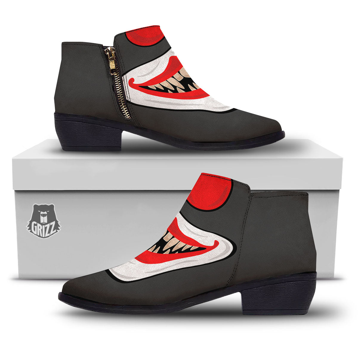 Smiling Clown Halloween Print Ankle Boots-grizzshop