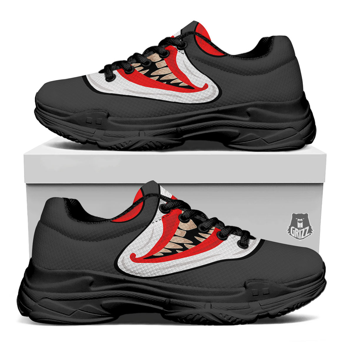 Smiling Clown Halloween Print Black Chunky Shoes-grizzshop