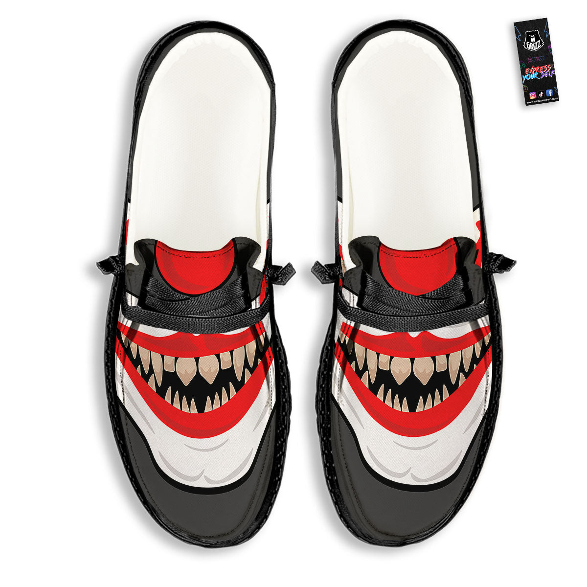Smiling Clown Halloween Print Black Loafers-grizzshop