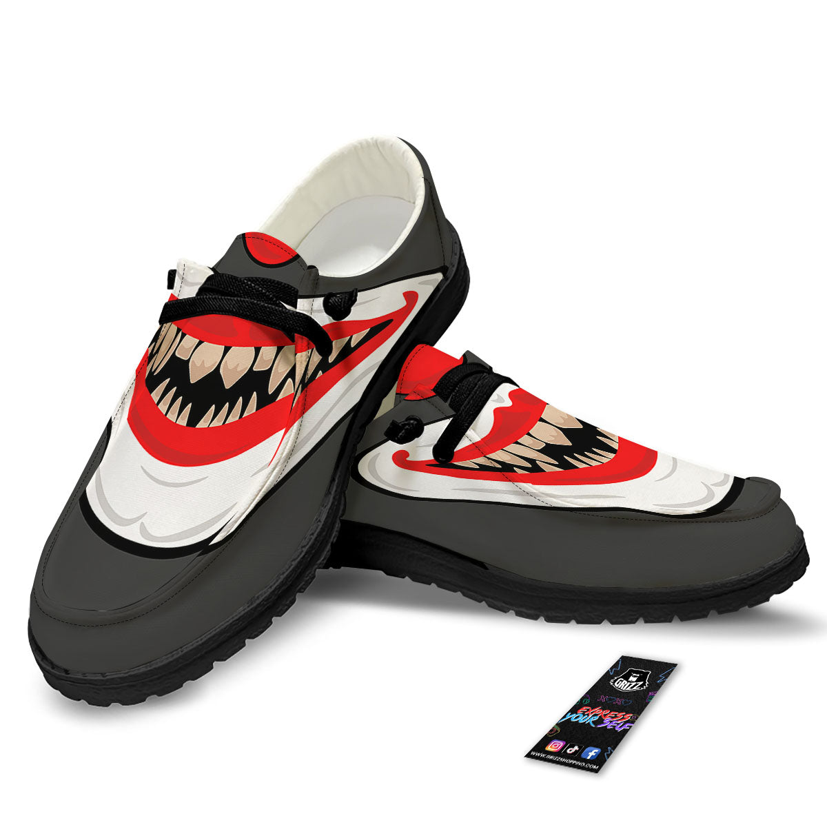 Smiling Clown Halloween Print Black Loafers-grizzshop