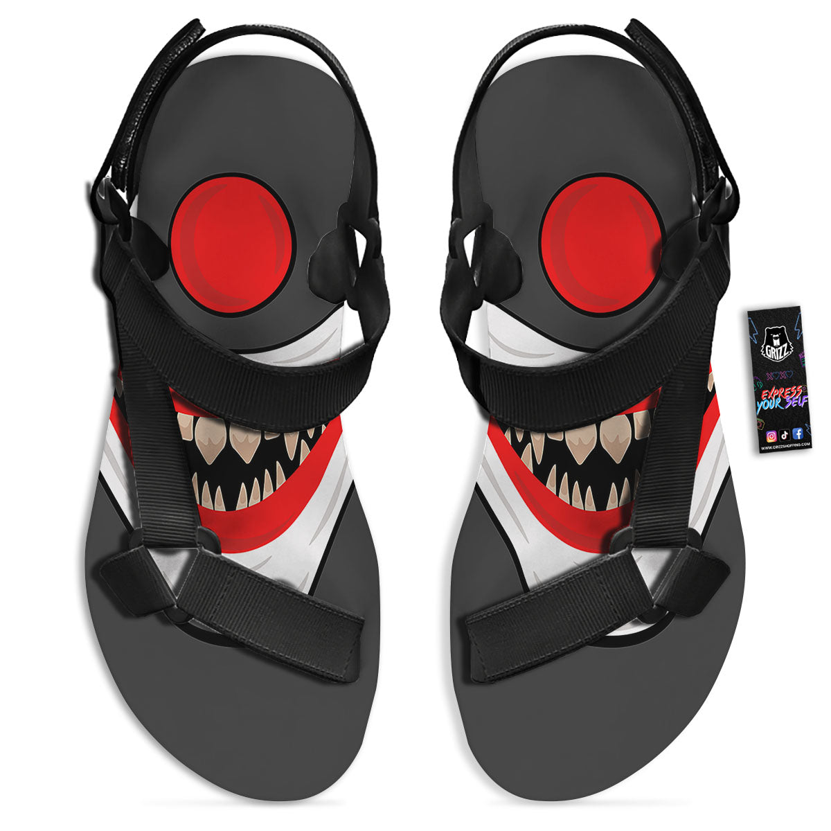 Smiling Clown Halloween Print Black Open Toe Sandals-grizzshop