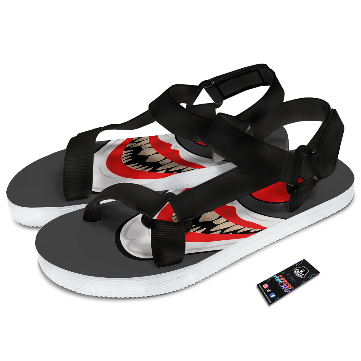 Smiling Clown Halloween Print Black Open Toe Sandals-grizzshop