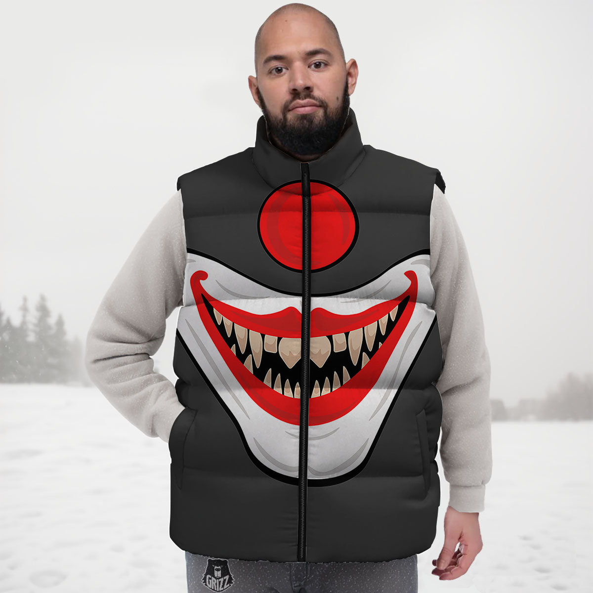 Smiling Clown Halloween Print Down Vest