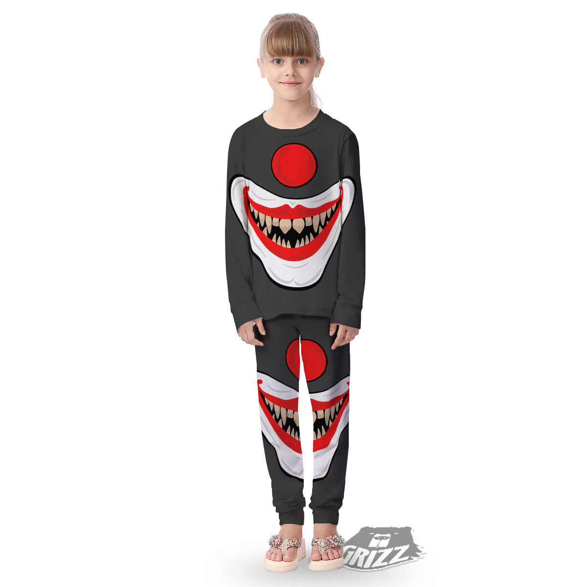 Smiling Clown Halloween Print Kid's Pajamas-grizzshop